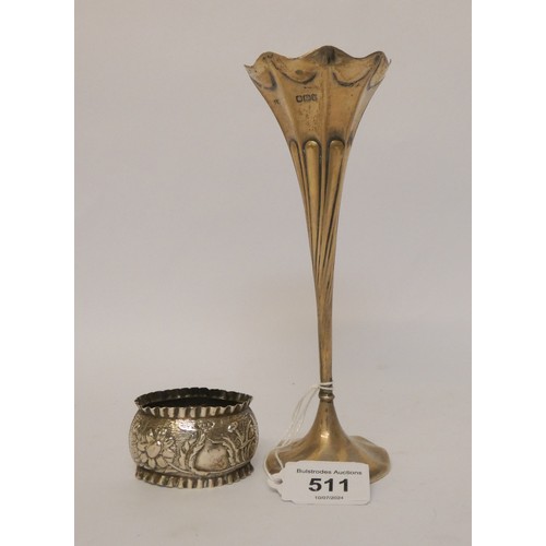 511 - A hallmarked silver posy vase, hallmarks for Sheffield 1902, together with a hallmarked silver napki... 