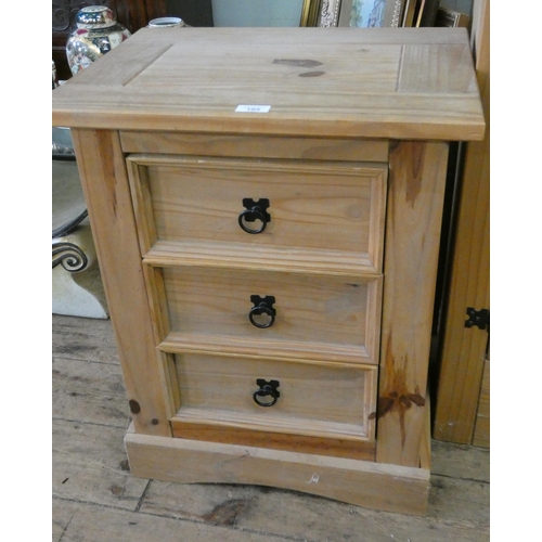 105 - Modern pine three drawer bedside chest