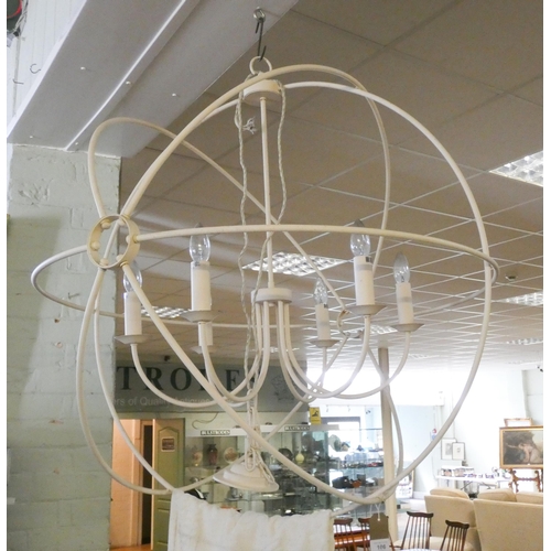 106 - A large modern sphere shaped metal framed six branch chandelier