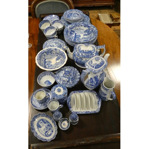 159 - Italian design Spode blue and white tea ware, china, plates, bowls, coffee ware and other assorted p... 