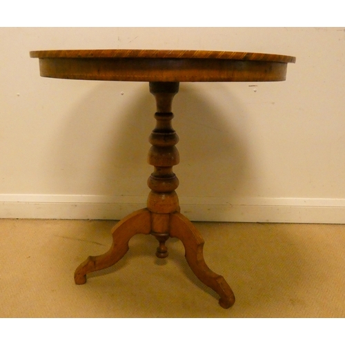 166 - A Victorian circular parquetry and cross banded occasional or centre table on turned pillar and trip... 