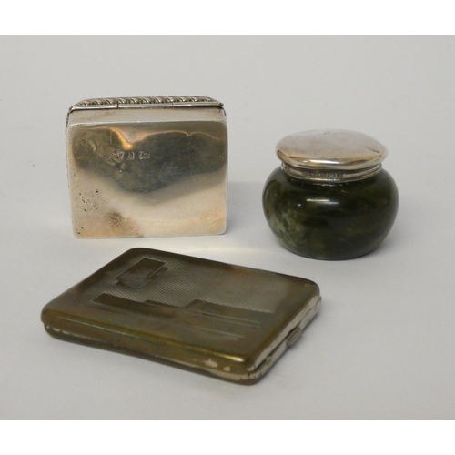 514 - A Hallmarked silver trinket box, hallmarks for Birmingham 1930, together with a small silver topped ... 