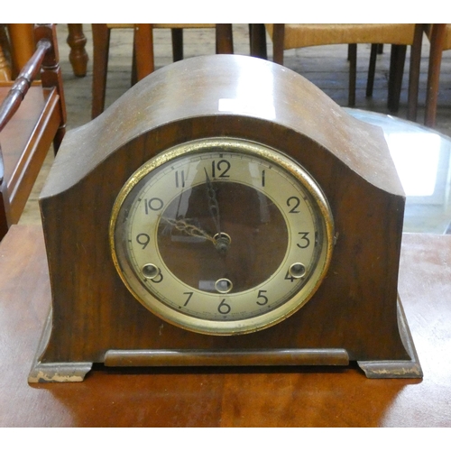 78 - A Westminster chiming mantel clock in walnut case