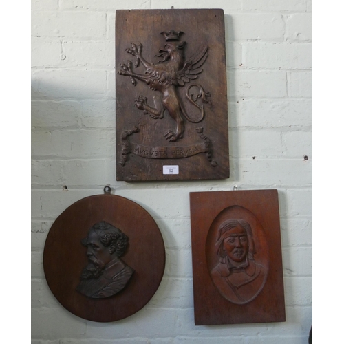 92 - Three various carved wood plaques