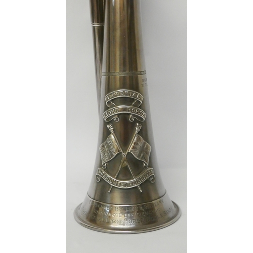 519 - An hallmarked silver bugle by Boosey & Hawkes. to the Imperial Light Horse Regiment, London 1937, Im... 