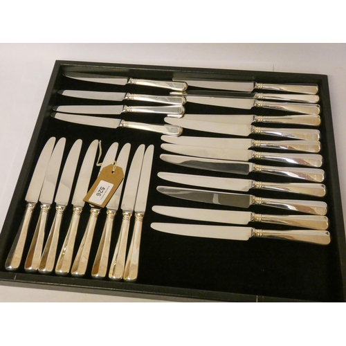 526 - Sets of silver handled cutlery - a set of twelve table knives and a set of twelve dessert knives wit... 