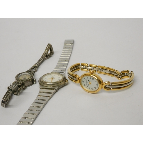 581 - Must De Cartier ladies quartz wristwatch, Rotary silver and marcasite ladies watch and a modern dres... 