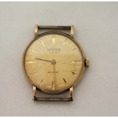 578 - Mid-century 9ct gold cased presentation wristwatch by Niers, case engraved on reverse. Gross weight ... 