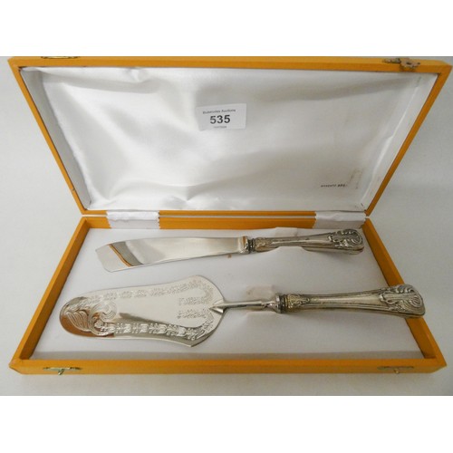 535 - Italian silver mounted pastry knife and slice in fitted case