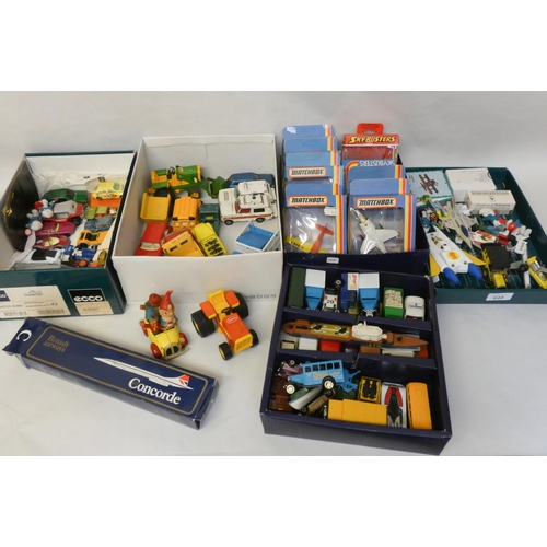 649 - A large collection of played with Corgi, Tonka, Matchbox and other model vehicles, to include police... 