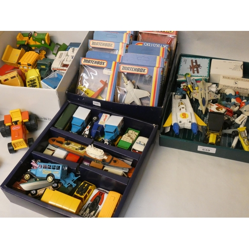 649 - A large collection of played with Corgi, Tonka, Matchbox and other model vehicles, to include police... 