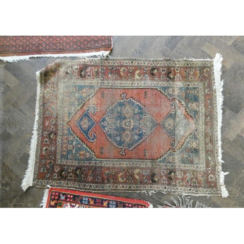 97 - Three various Bokhara and other rugs (worn) and three small Persian style prayer mats