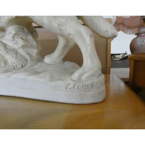 107 - Two large white plaster figures of dogs, one indistinctly signed