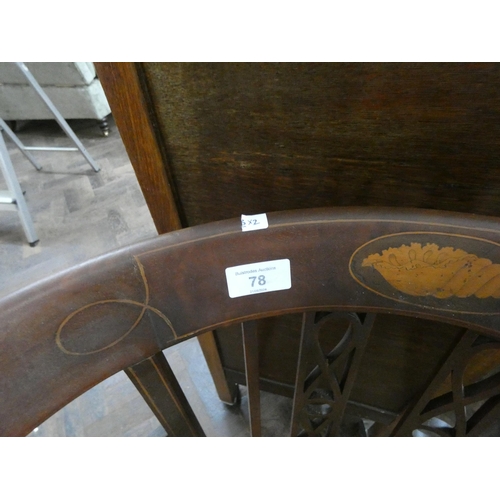 78 - An Edwardian shell inlaid tub shaped mahogany elbow chair and a Edwardian bedroom chair