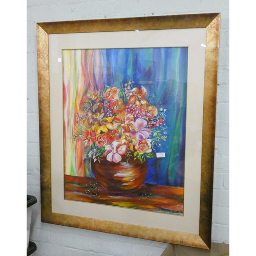 116 - A still life oil painting of a vase of flowers signed Sibella, framed and glazed