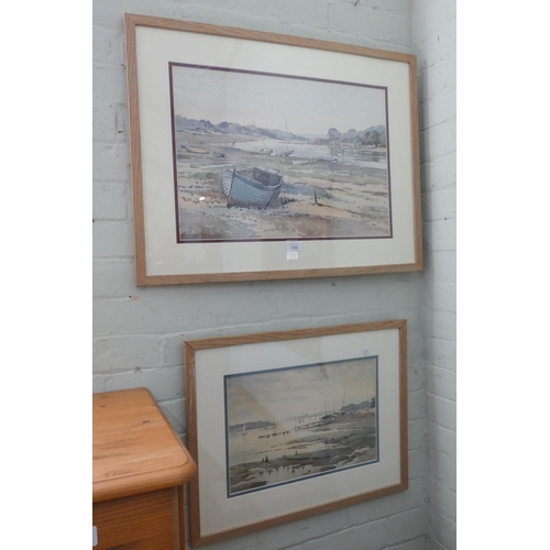 108 - Two framed watercolours of estuary scenes with boats by A Houghton