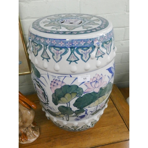 11 - A Chinese style china garden seat decorated with flowers and birds