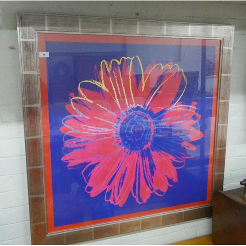 15 - A large modern framed flower print approx. 3'6