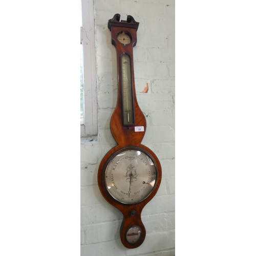 38 - A Victorian inlaid mahogany banjo wall barometer