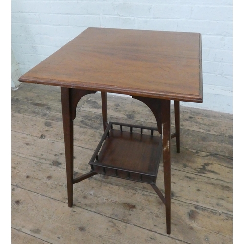 65 - An Edwardian square mahogany square occasional table with galleried under tier