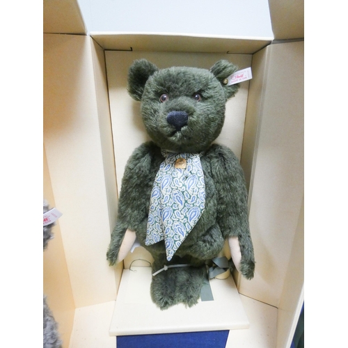 503 - A Steiff green plush Centenary bear in original box and a Rose Tavern grey 34cm bear in original box