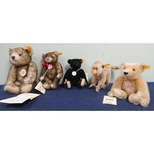 515 - A collection of Five Steiff miniature bears and soft toys