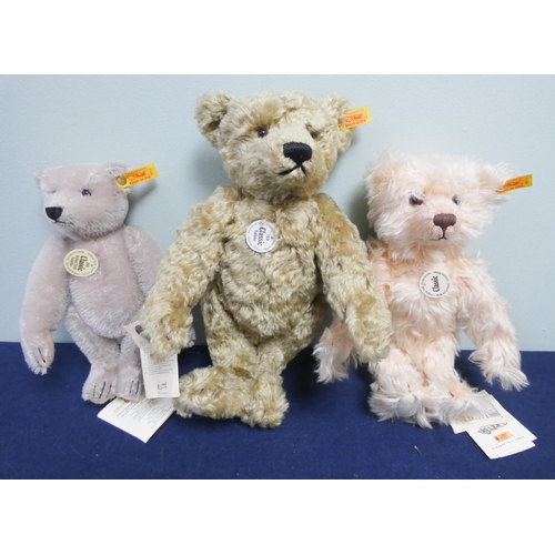 524 - A collection of Three Steiff classic jointed mohair teddy bears, the largest of which has a growler ... 