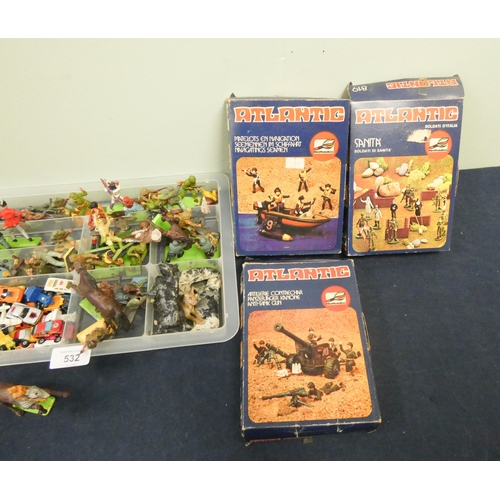 532 - A collection of lead and other metal soldiers, micro machines, Atlantic model kits etc