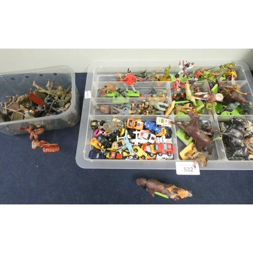 532 - A collection of lead and other metal soldiers, micro machines, Atlantic model kits etc