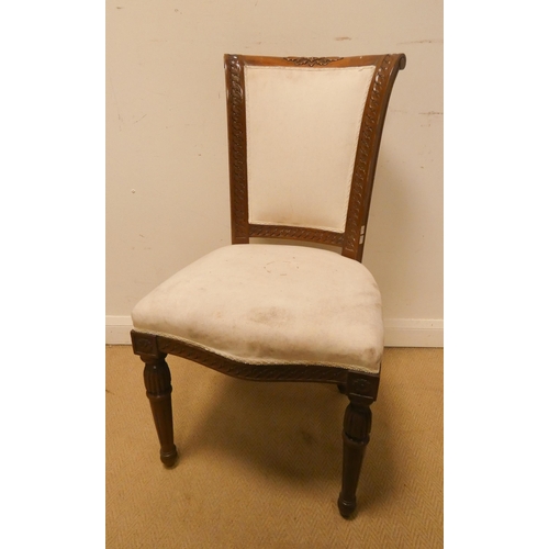 181 - A mahogany dining room chair with cream upholstered seat and back and a leather upholstered mahogany... 