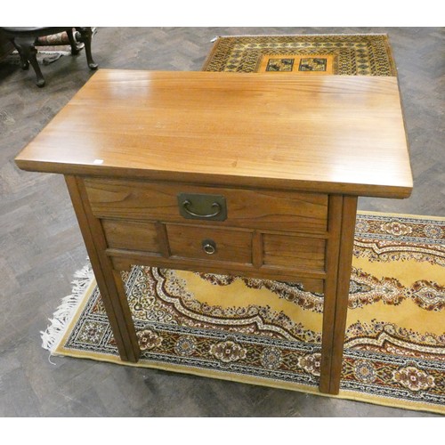 155 - A Chinese teak hall table with one long and one short drawer under. 34