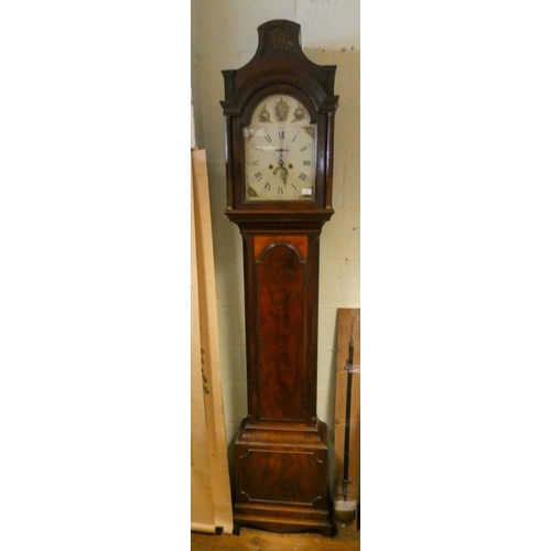 313 - A 19th century mahogany long cased clock, the arch painted  dial decorated with shells with seconds ... 