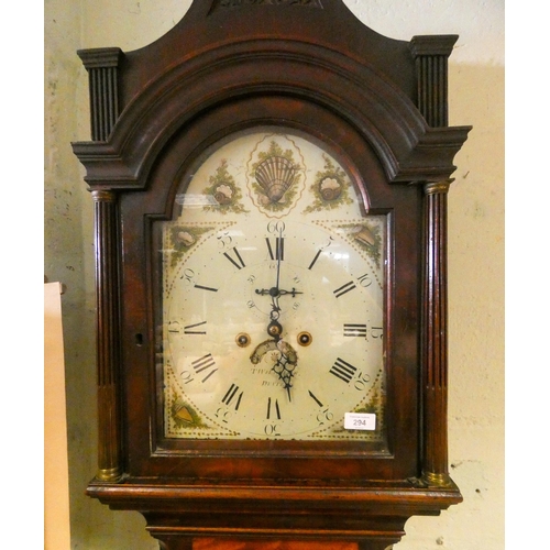 313 - A 19th century mahogany long cased clock, the arch painted  dial decorated with shells with seconds ... 