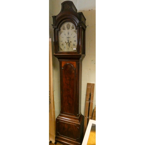 313 - A 19th century mahogany long cased clock, the arch painted  dial decorated with shells with seconds ... 