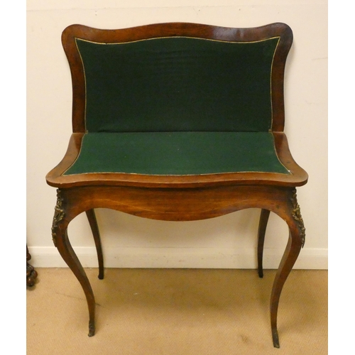 381 - A French kingwood and floral marquetry shaped fronted folding top card table with gilt metal mounts ... 