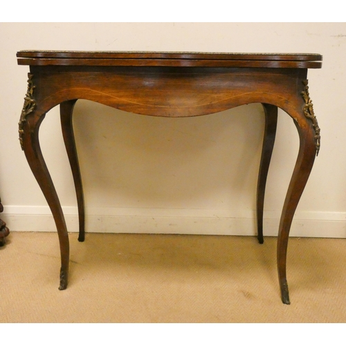 381 - A French kingwood and floral marquetry shaped fronted folding top card table with gilt metal mounts ... 