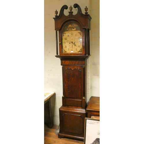 389 - A Victorian 8 day longcase clock with painted arched dial, signed Birley, Birmingham in oak and maho... 