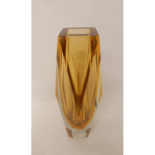 206 - A 1960's art glass square bodied faceted vase. 32cm tall