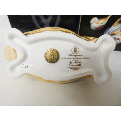 222 - A Royal Crown Derby limited edition Hippopotamus paperweight. An exclusive Gold Signature edition of... 