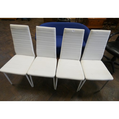 148 - A set of four modern faux white leather upholstered dining chairs