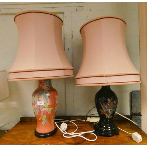 169 - Two Chinese style vase shaped table lamps with pink shades