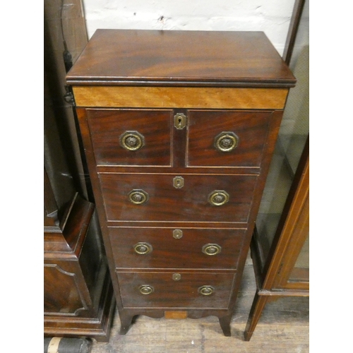 311 - A small Georgian style mahogany tallboy chest of four long drawers with brass handles. 18