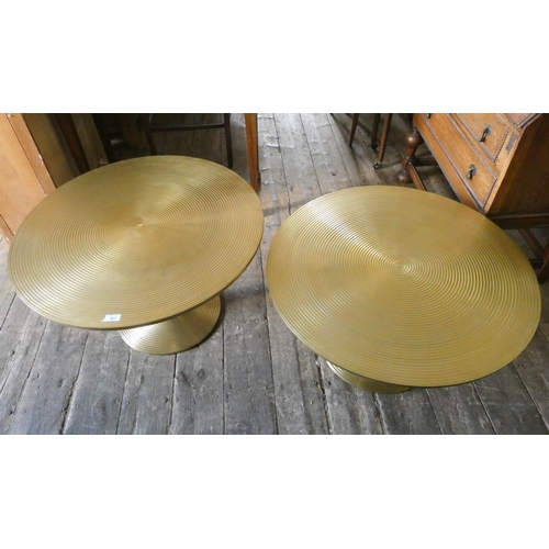 361 - A pair of contemporary Audenza circular brass coffee tables. Each 2'6