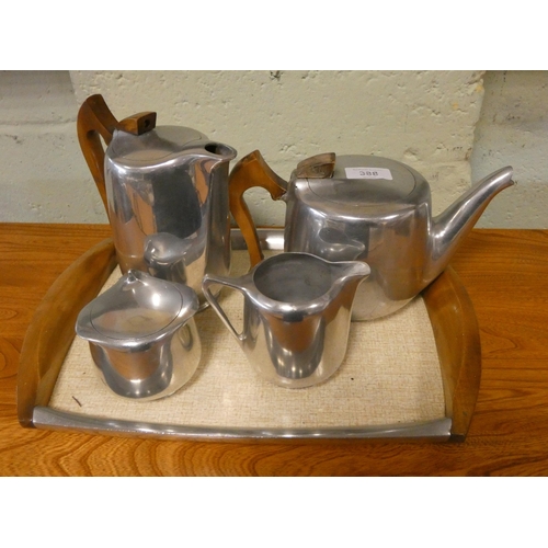 388 - A piquot ware four piece tea set with matching tray