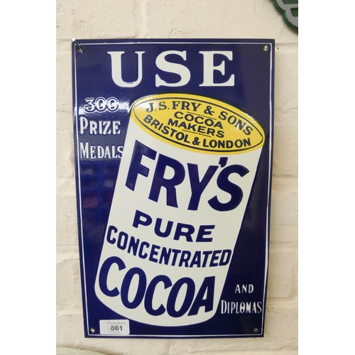 861 - A Fry's Cocoa vitreous wall hanging sign