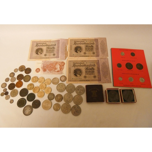 757 - A collection of coins and bank notes to include a bank of England 10 shilling note with the first fo... 