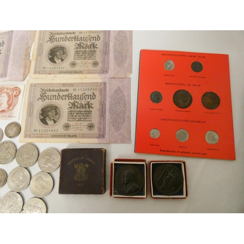 757 - A collection of coins and bank notes to include a bank of England 10 shilling note with the first fo... 