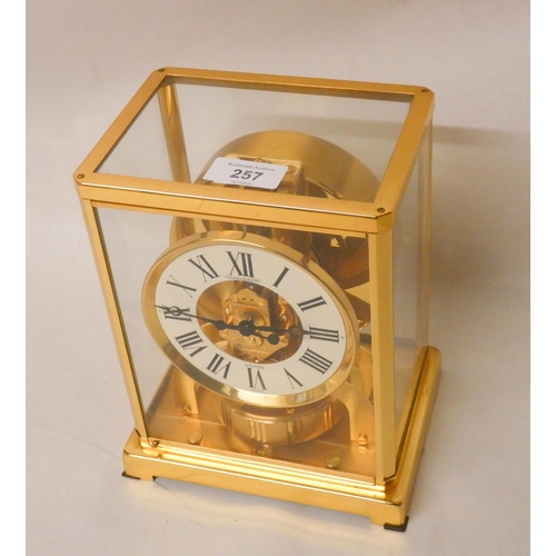 257 - A Jaeger-LeCoultre Atmos 15 jewels Swiss made mantel clock,  white finish chapter ring with Roman nu... 