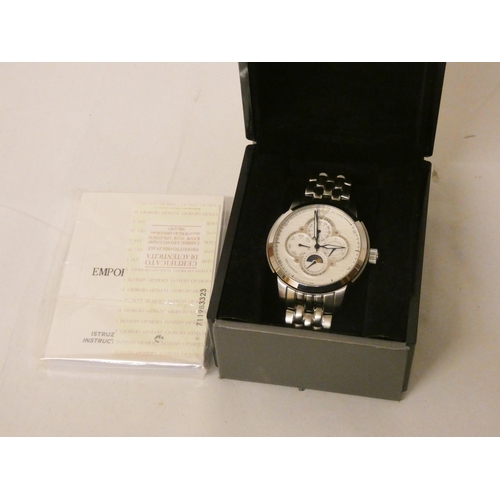 622 - An Emporio Armani model AR-4620 automatic gents wrist watch with original box, booklet, spare links ... 