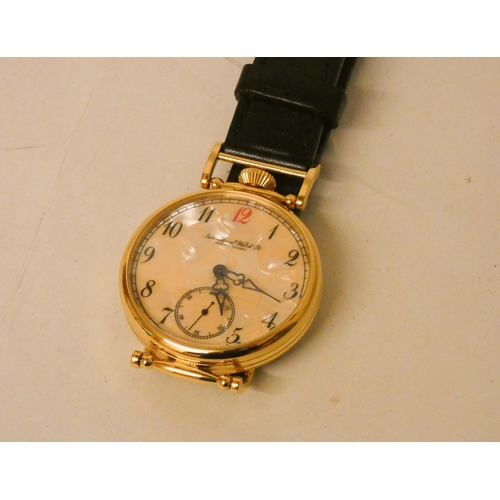 623 - A gents automatic marriage wrist watch, mother of pearl face design on a black leather strap